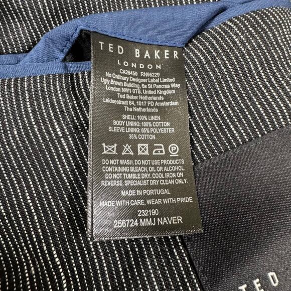 Ted Baker NWT Maver Fine Striped Linen Double Breasted Blazer Size 4 Large Gray - Picture 7 of 11